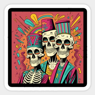 3 skeletons with fez Sticker